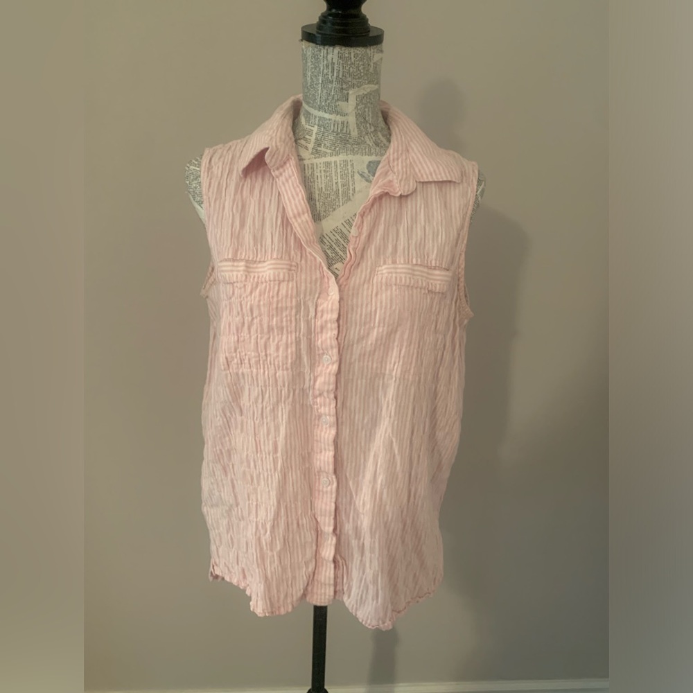 JONES NEW YORK | Pink and White Striped Sleeveless Shirt | Sz L